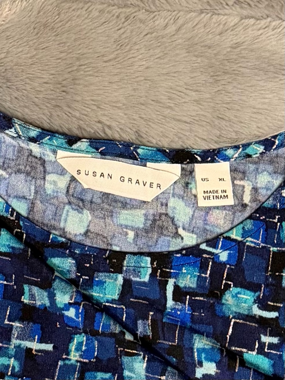 Susan Graver Blue Mosaic-Print Long Sleeve Top - Picture 4 of 4